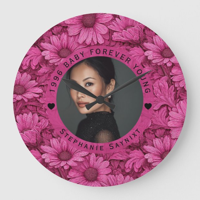 Daisy Flower Forty Birthday Event Large Clock (Front)