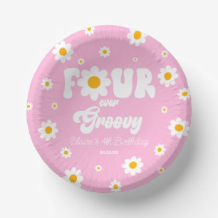 Daisy Flower Four Ever Groovy 4th Birthday Party Paper Plate