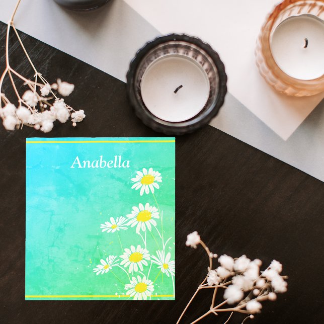 Daisy flower frame on green and yellow background  notepad (Daisy flower frame on green and yellow background notepad)