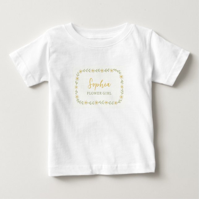 Daisy Flower Girl Custom Name Wedding Baby T-Shirt (Front)