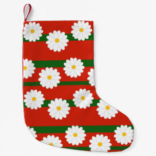 Daisy Flower green red 2 tone Pattern Merry Chris Small Christmas Stocking