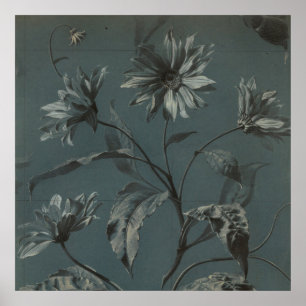 Daisy flower grey victorian vintage illustration  poster