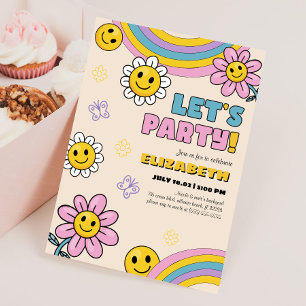 Daisy Flower Groovy Retro Birthday Invitation Card