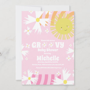 Daisy Flower Groovy Sun Rainbow Baby Shower  Invitation