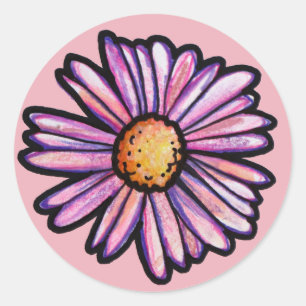 Daisy Flower Illustration Classic Round Sticker