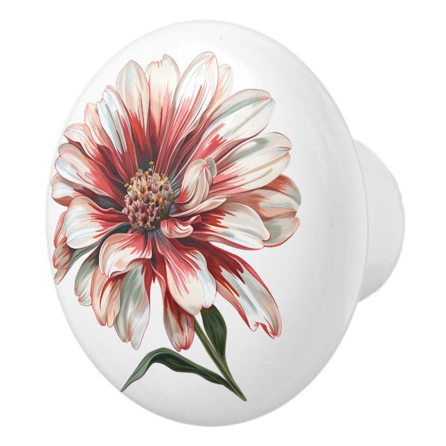 Daisy Flower In Red White  Ceramic Knob (Right)