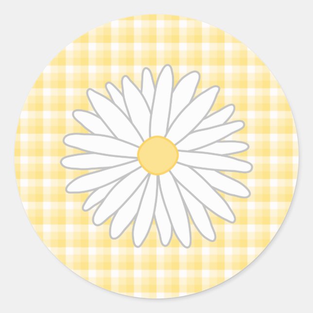 Daisy Flower in Yellow and White. Classic Round Sticker (Front)