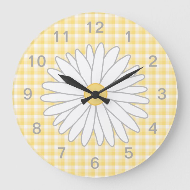 Daisy Flower in Yellow and White. Large Clock (Front)