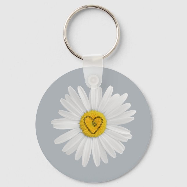 Daisy Flower Love Art Customise Background Key Ring (Front)