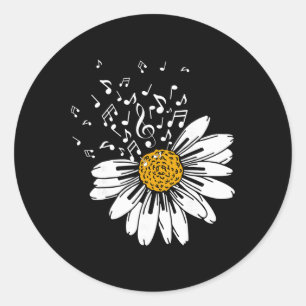 Daisy Flower Music Notes Clef Teacher Musicians Mu Classic Round Sticker