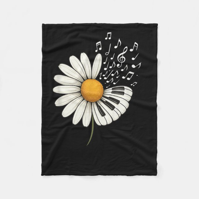Daisy Flower Music Notes Clef Teacher Musicians Mu Fleece Blanket (Front)