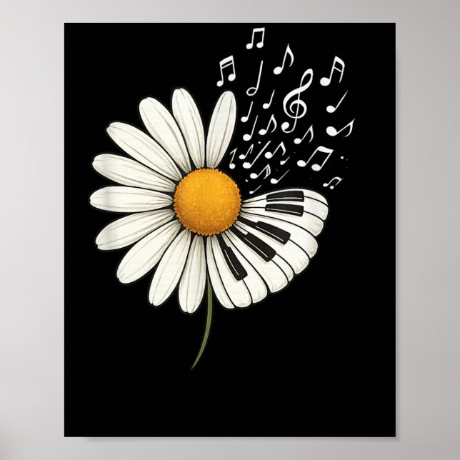 Daisy Flower Music Notes Clef Teacher Musicians Mu Poster (Front)