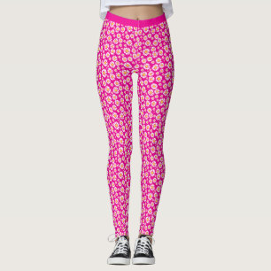 Daisy Flower Pattern On Trendy Hot Pink Background Leggings