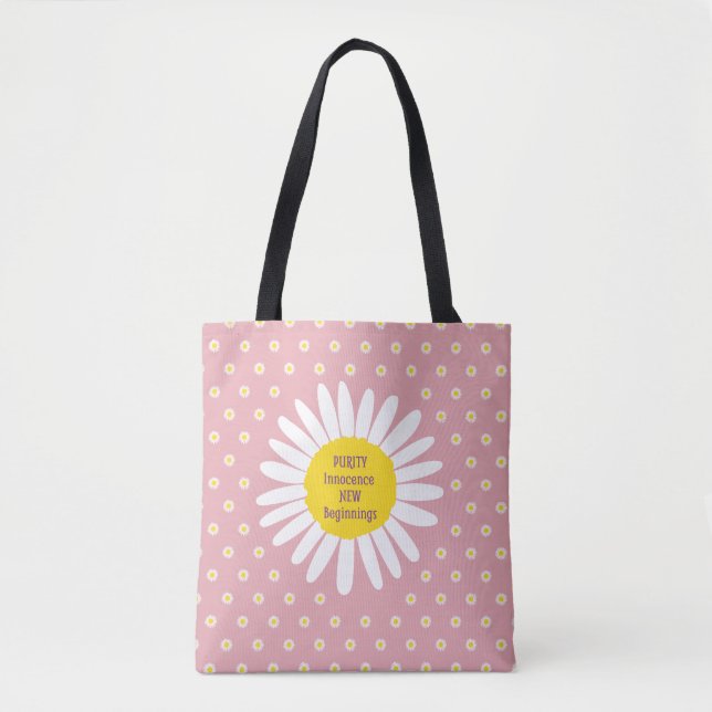 Daisy flower pattern - Purity, Innocence quote Tote Bag (Front)