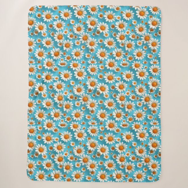 Daisy flower pattern sherpa blanket (Front)