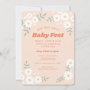 Daisy Flower Peach Music Festival Baby Shower Invitation