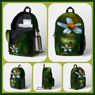 Daisy Flower Photographic Floral Green Printed Backpack