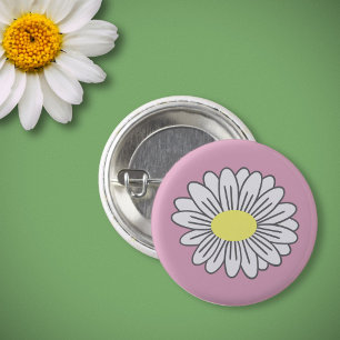 Daisy Flower Pink Button