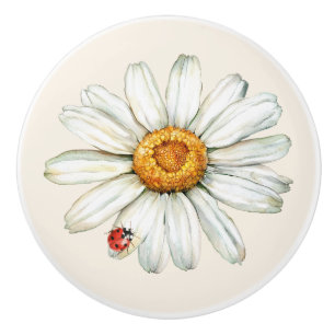 Daisy Flower Red Black Ladybug Ceramic Knob