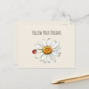 Daisy Flower Red Black Ladybug Postcard