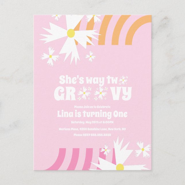 Daisy Flower Retro Way Two Groovy Birthday   Postcard (Front)