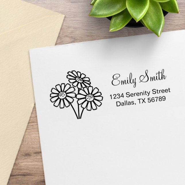 Daisy Flower Return Address Rubber Stamp (Creator Uploaded)