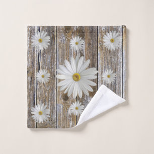 Daisy Flower Rustic Barn Board Bath Towel Set
