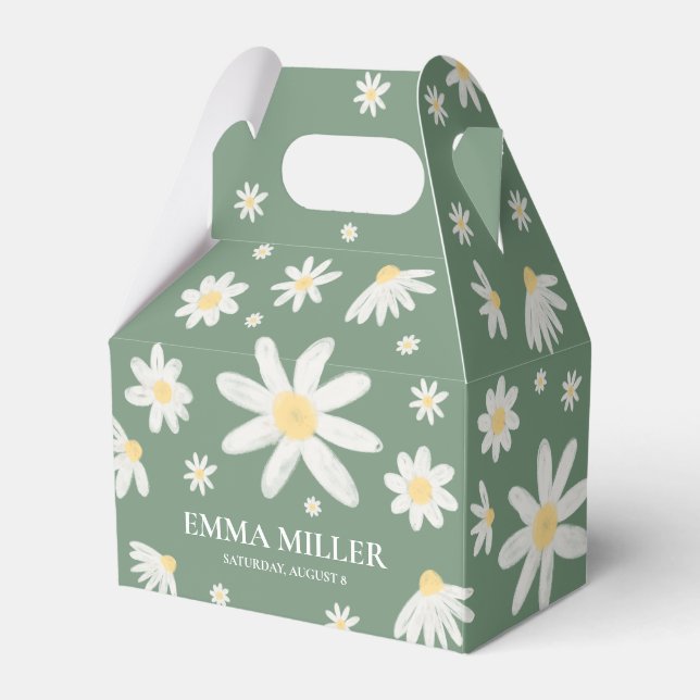 Daisy Flower Sage Green Favour Box (Front Side)