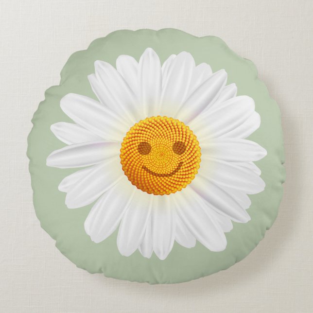 Daisy Flower Smiley Face Round Cushion (Front)