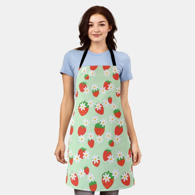 Daisy Flower strawberry Merry Christmas Pattern  Apron (Worn)