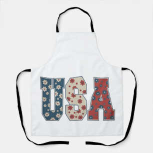 Daisy Flower USA Flag 4th of July Patriotic Apron