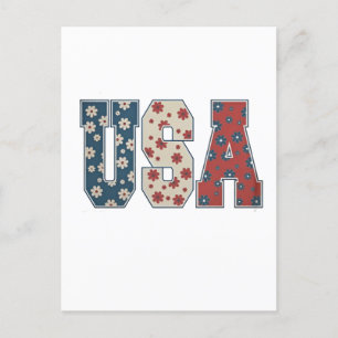 Daisy Flower USA Flag 4th of July Patriotic Invitation Postcard