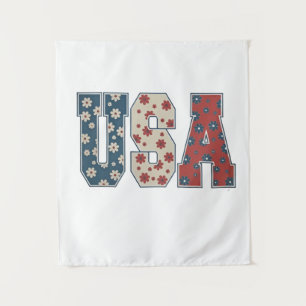 Daisy Flower USA Flag 4th of July Patriotic Tapestry