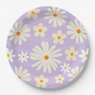 Daisy Flower wild one Girl 1st Birthday Paper Plate