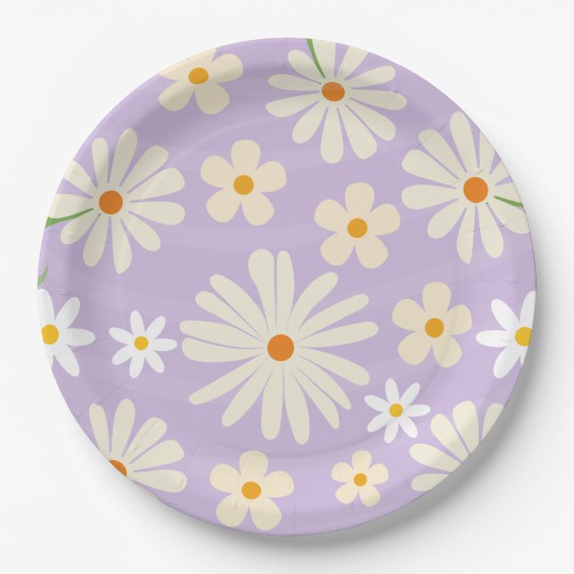 Daisy Flower wild one Girl 1st Birthday Paper Plate (Front)
