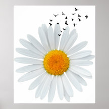 Daisy Flower with Flock of Birds.