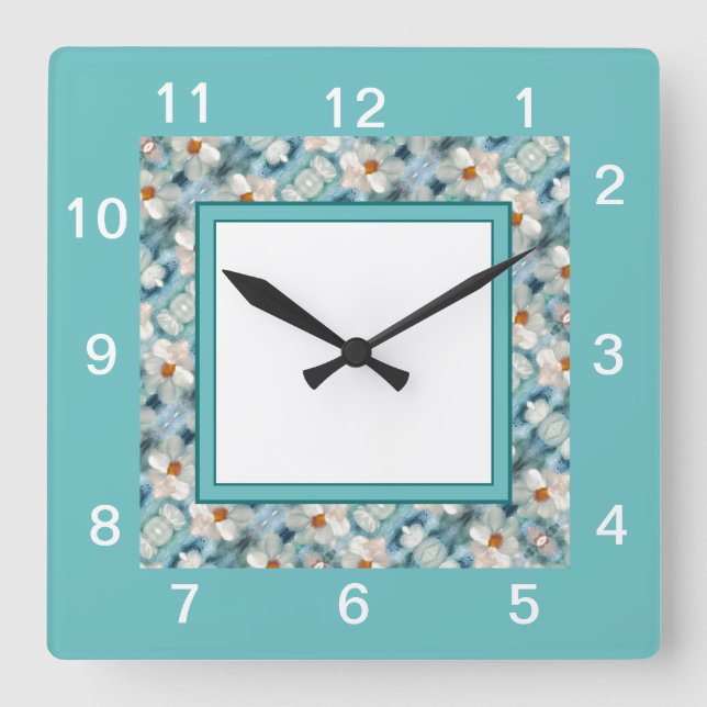 Daisy Flowered Square Wall Clock (Front)