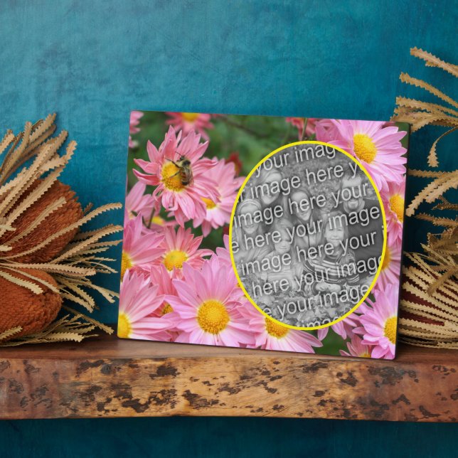 Daisy Flowers And Bumble Bee Add Your Own Photo Plaque (Side)