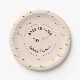 Daisy Flowers and Honey Bees Baby Shower Paper Plate