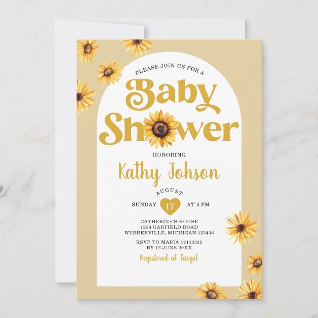 Daisy Flowers Arch Boho Baby Shower Sunflowers Invitation (Front)