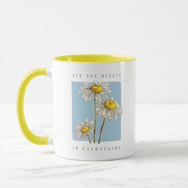 Daisy Flowers Beauty Slogan Mug (Left)