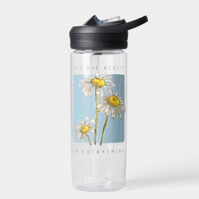 Daisy Flowers Beauty Slogan Water Bottle (Left)