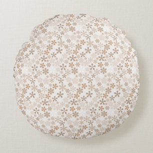 Daisy Flowers Beige Floral Aesthetic Ditsy Tan Round Cushion