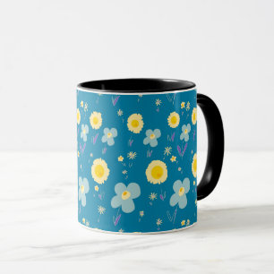Daisy Flowers Blue Cream Yellow Purple Kingfisher Mug