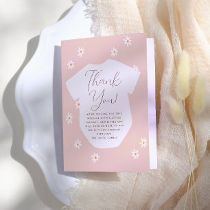 Daisy Flowers Boho Pink Floral Baby Shower Thank You Card