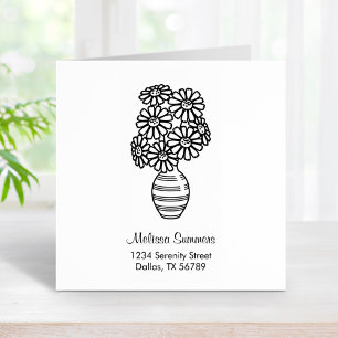 Daisy Flowers Bouquet Vase Address Rubber Stamp
