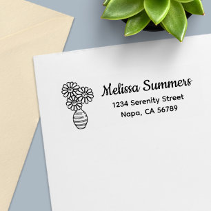 Daisy Flowers Bouquet Vase Address Self-inking Stamp