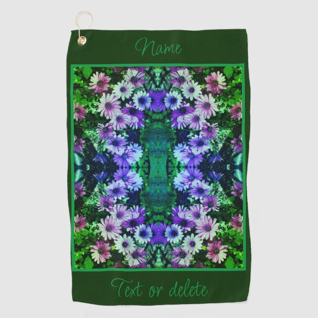 Daisy Flowers Colourful Abstract Personalised Golf Towel (Front)