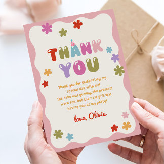Daisy Flowers Colourful Birthday Party Photo Thank You Card