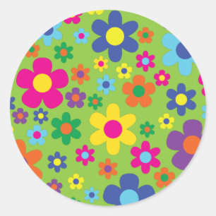 Daisy Flowers Cute Colourful 1st Birthday Party Classic Round Sticker